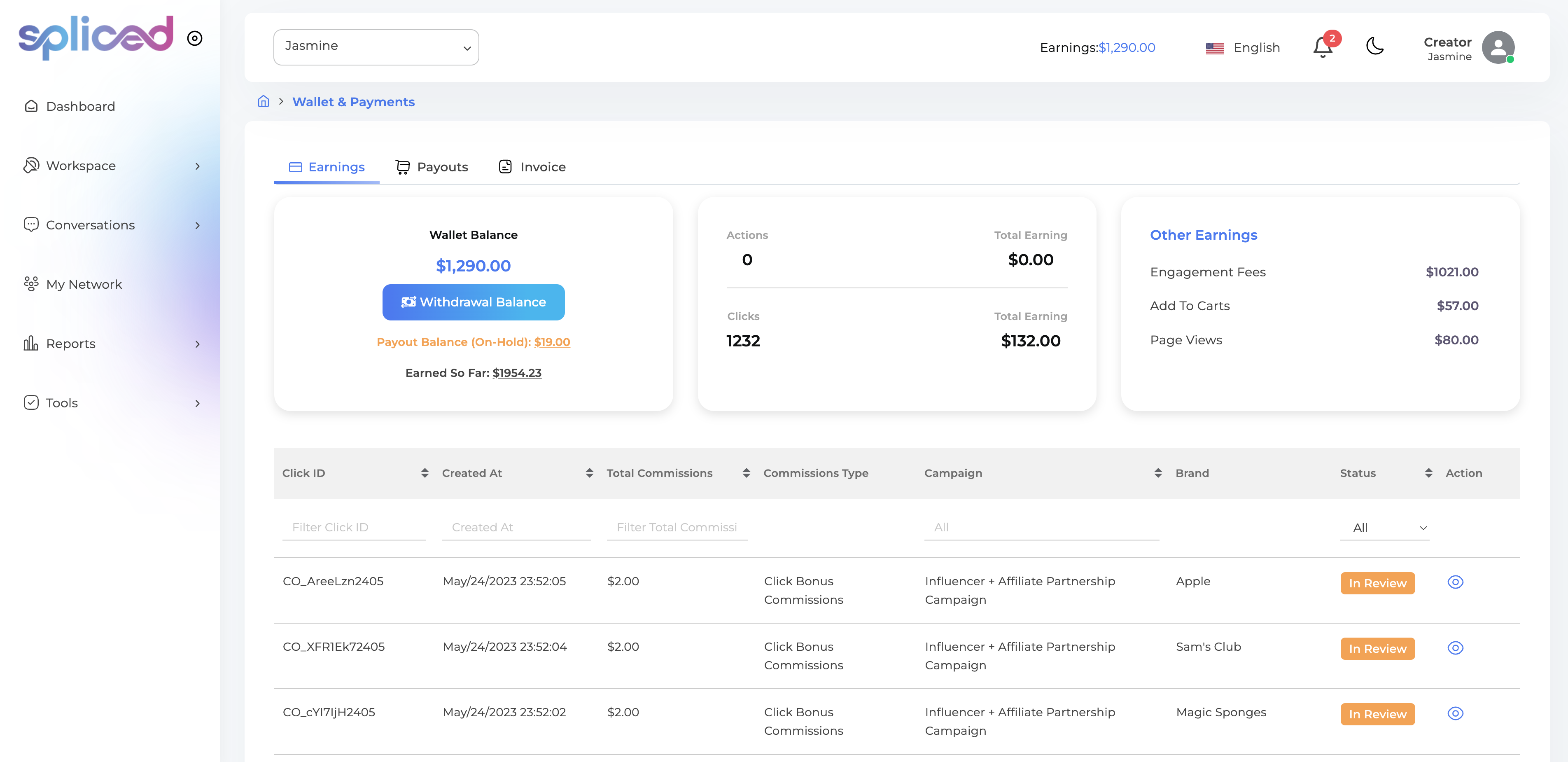 Spliced Wallet & Payouts